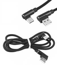 Solidny Kabel USB typ C 2A  Kątowy oplot 1m czarny * Video-Play