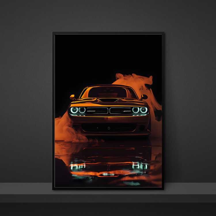 "Płonący Muscle Car" – Sztuka Mocy na Twojej Ścianie - 30x40cm