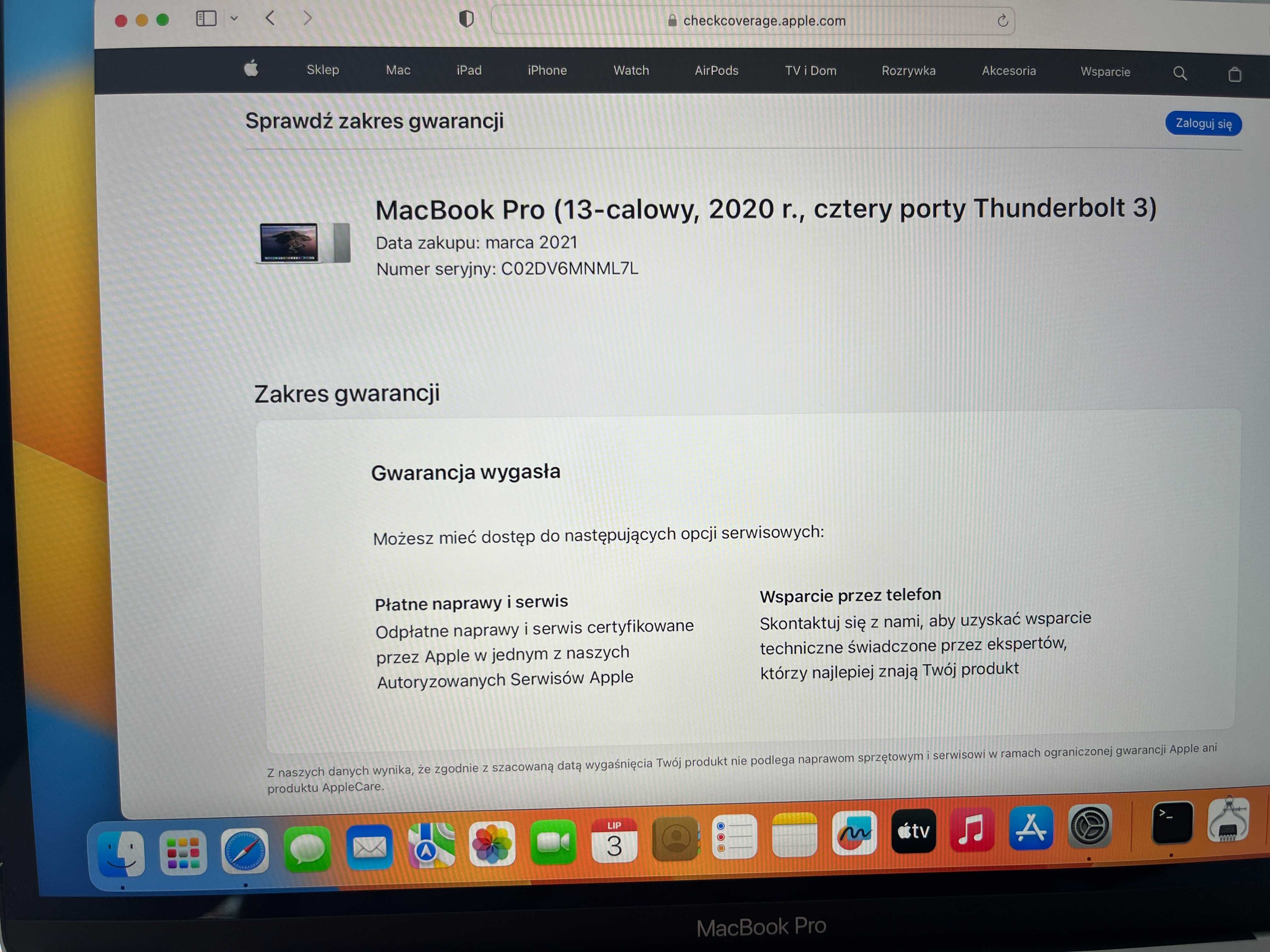 MACBOOK PRO 13" A2251 I5-1038NG7 16GB 512GB SSD NVME  FV23 silve ideał
