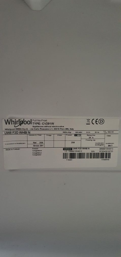 Arca Congeladora Vertical Whirlpool