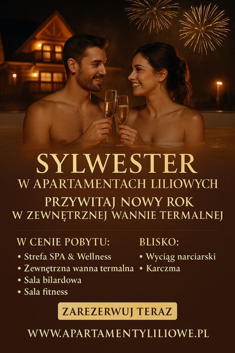 Przywitaj Nowy Rok w Zewnętrznej Wannie Termalnej Apartamenty Liliowe