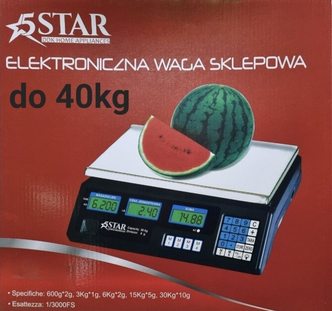 Waga elektroniczna sklepowa rolnicza  kalkulacyjna magazynowa do 40 kg