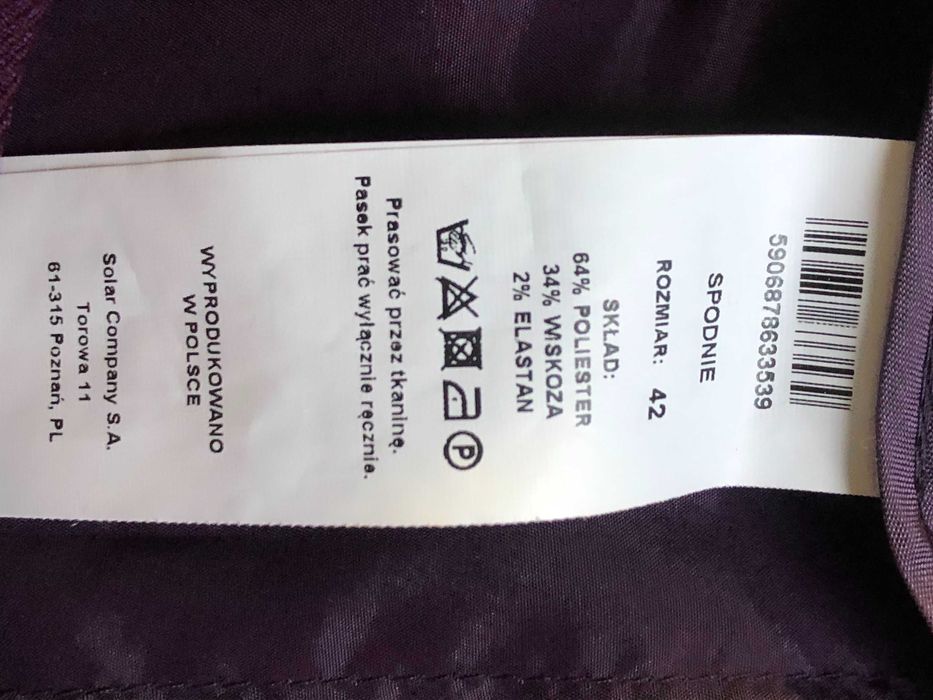 Burgundowe spodnie Solar nowe r. 42 stonowana krata, damskie