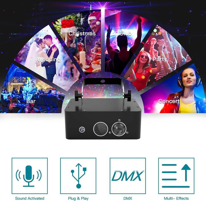 Światła dyskotekowe RGB, 48 W, niebieskie diody LED DJ