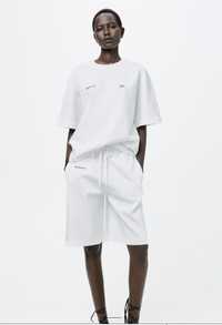 Спортивний костюм Zara S оверсайз білий літній шорти футболка
