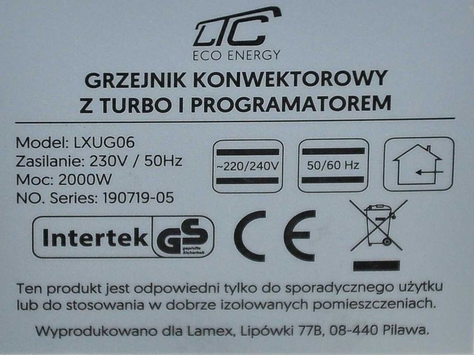 Grzejnik Konwektorowy z Turbo i Programatorem LXUG06 EŁK