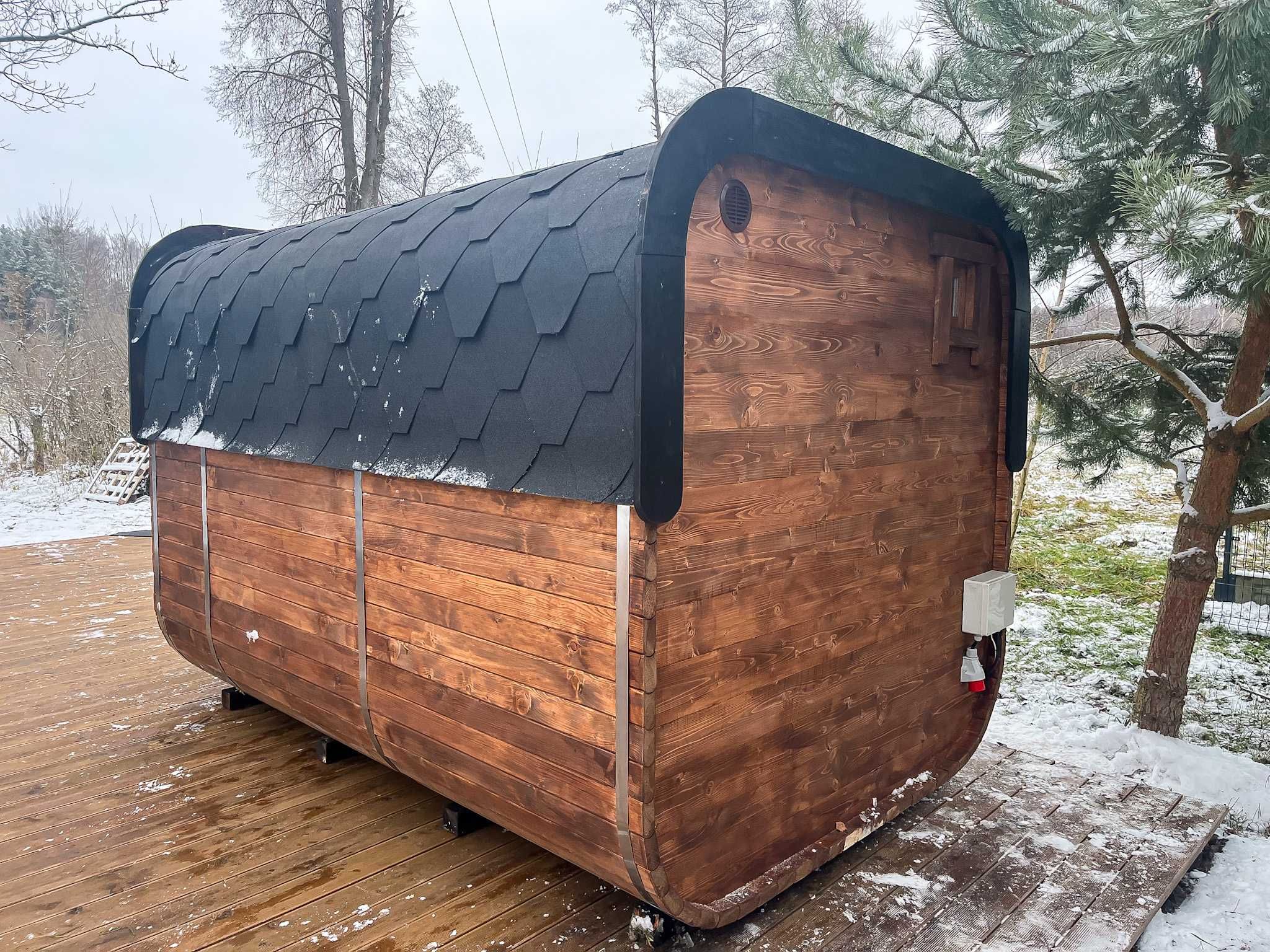 Sauna Ogrodowa Drewniana Kwadro Beczka 300cm Sauna Fińska Domek Bania