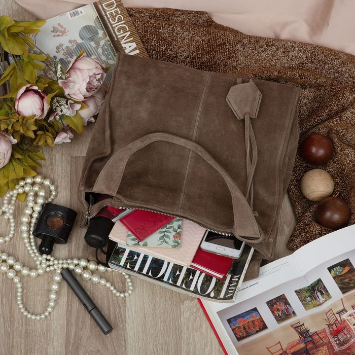 VERA PELLE torebka zamszowa shopper klasyczna na ramię V624 taupe