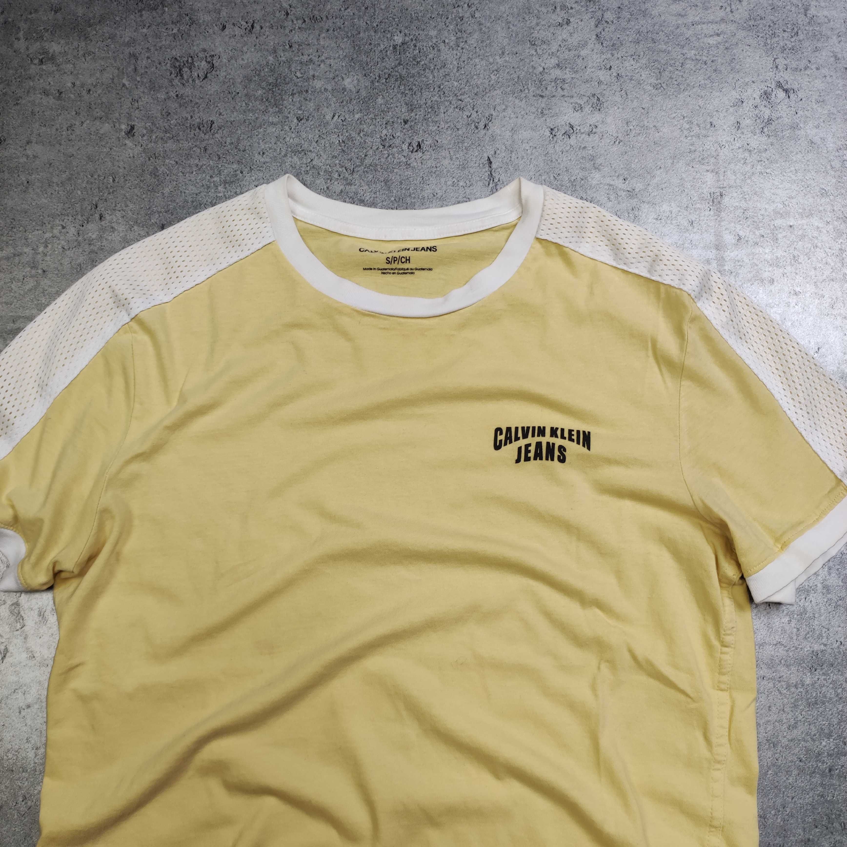 MĘSKA Koszulka Casual PREMIUM Żółta Letnia Lampas Logo Calvin Klein