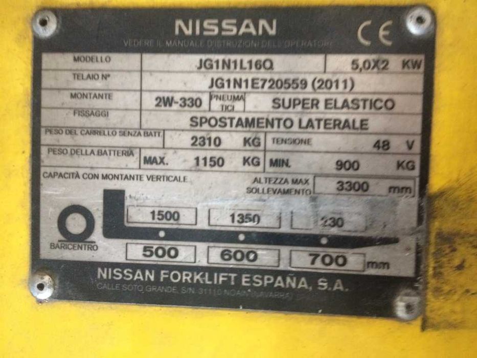 Wózek Widłowy NISSAN JG1N1L16Q - 2011r.- elektryczny !