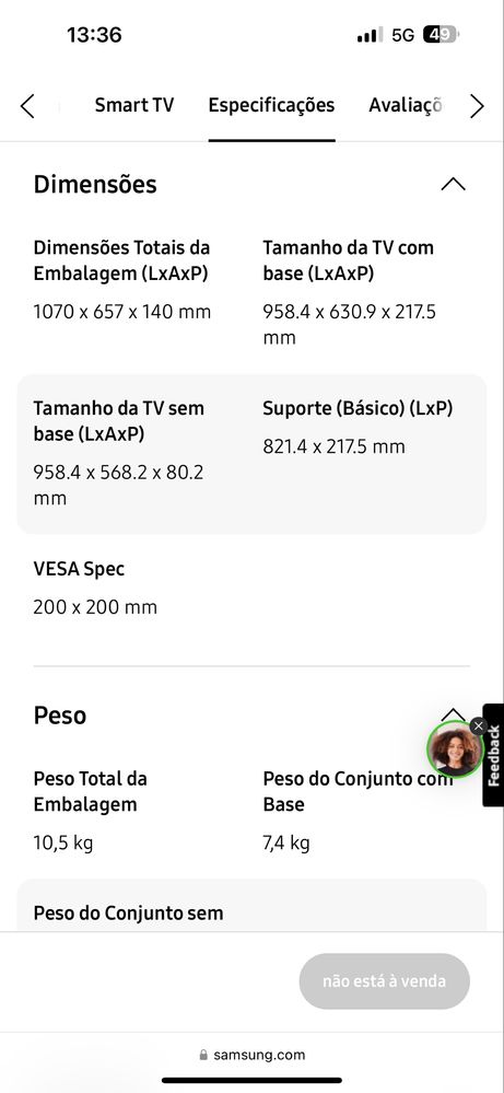 Televisao Samsung TV 43" AU7000 UHD 4K Smart TV