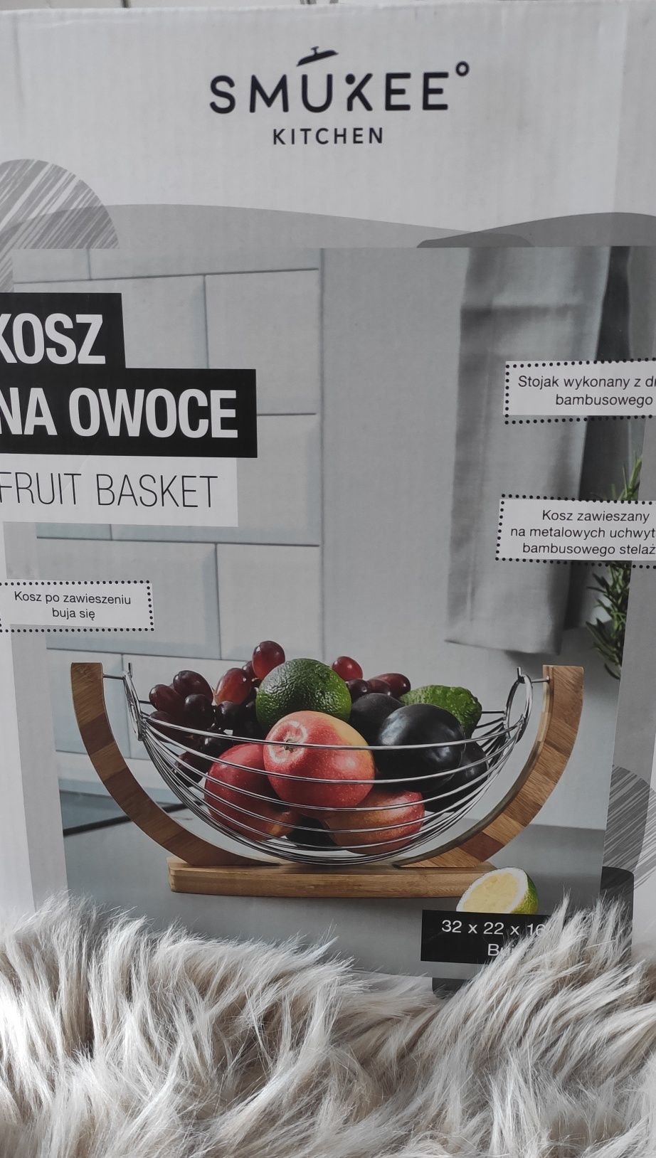 Kosz na owoce bambusowy metalowy SMUKEE stojący