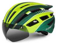 Kask rowerowy FUNWICT z goglami i światłem LED r. L (57-61cm) zielony