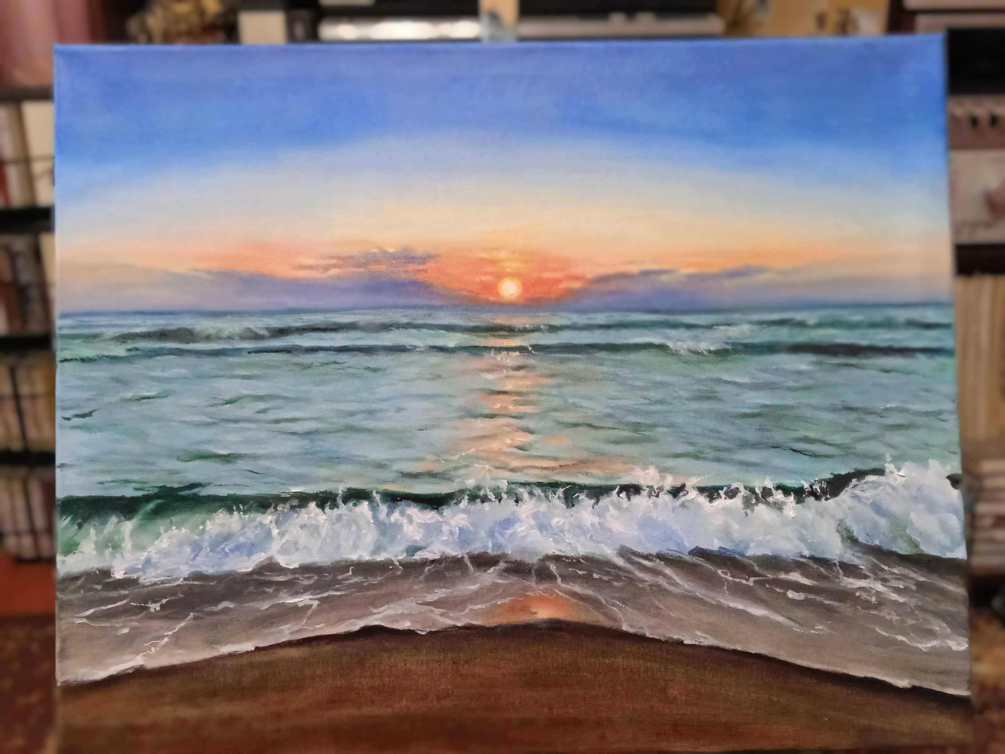 Море,закат , рассвет картина маслом на холсте 40х50