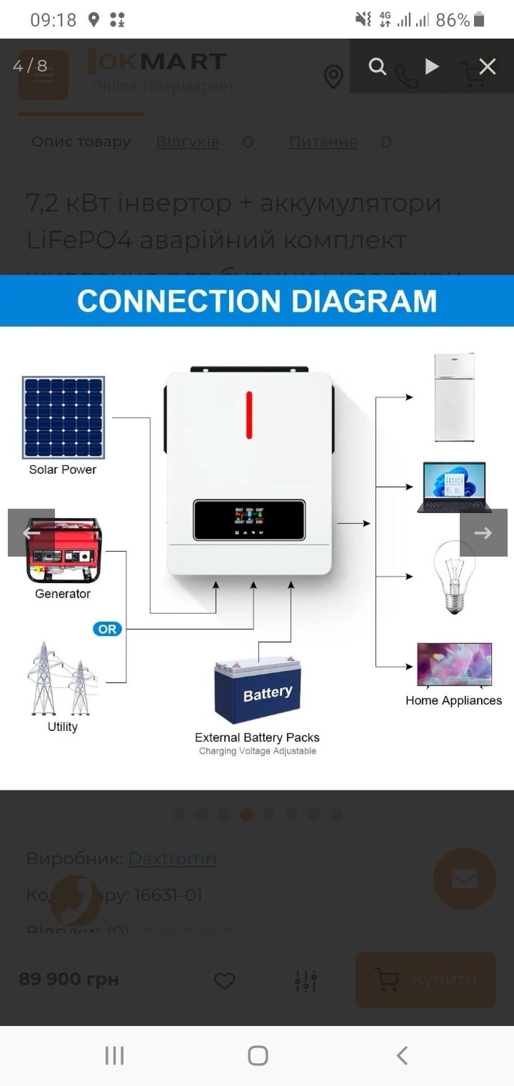 Гибридный инвертор Daxtromn AGH-4.2KW, 24 В, 120 А з WIFI модулем