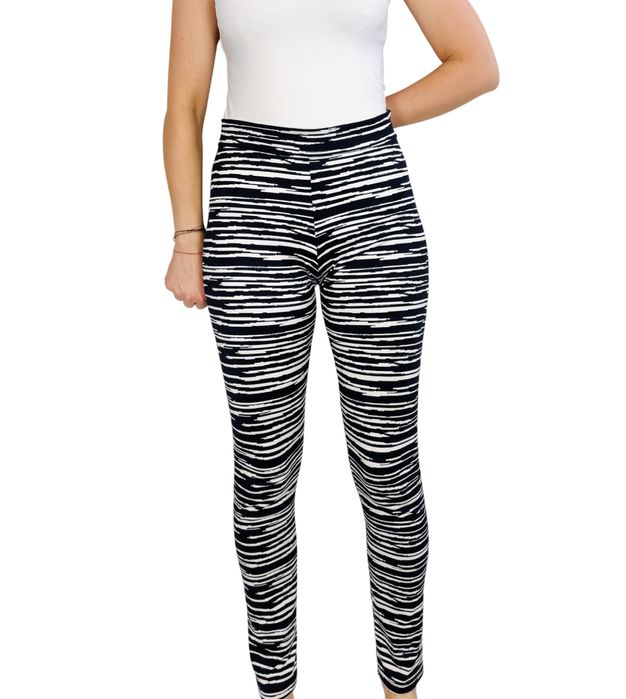 Czarno-białe legginsy w paski M 38 H&M