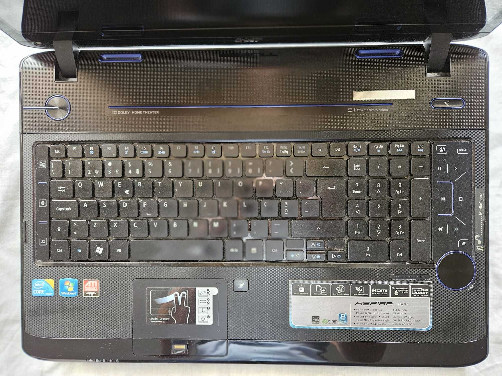 Portatil Acer Aspire 8942G Intel Core i5 - 18.4" Full HD - avariado