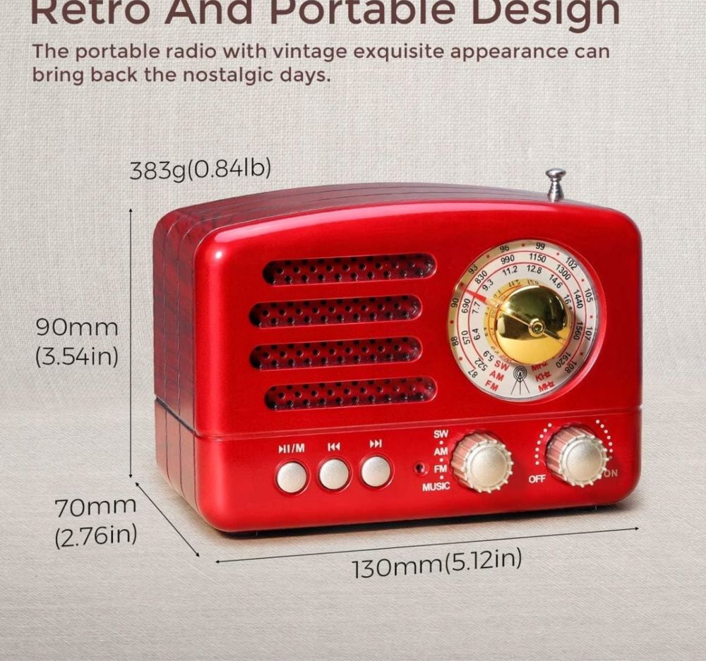 Przenośne Radio PRUNUS J-160 Vintage Bluetooth FM