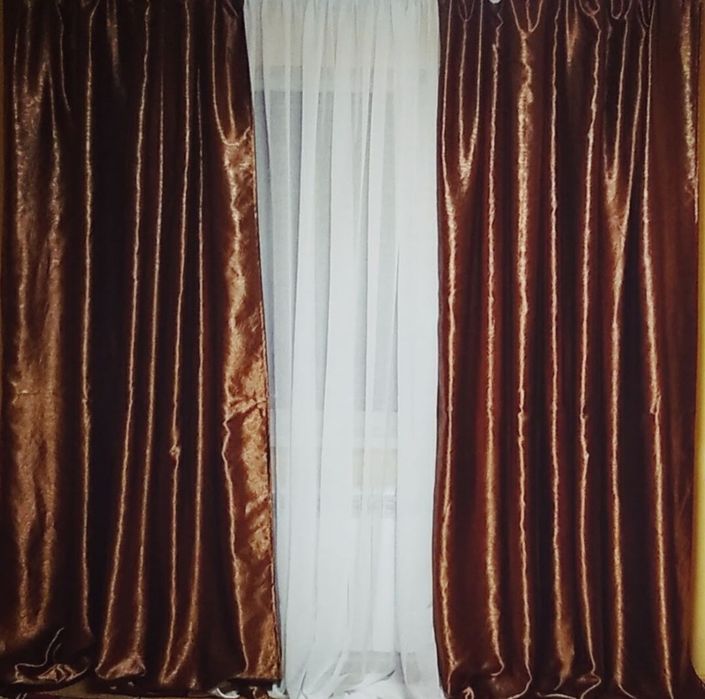 Готовый комплект штор " Вензель коричневый " Портьеры , Блекаут