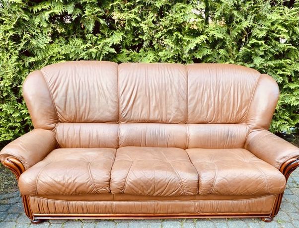 Okazaja piękny zestaw wypoczynkowy skórzany sofa + dwa fotele