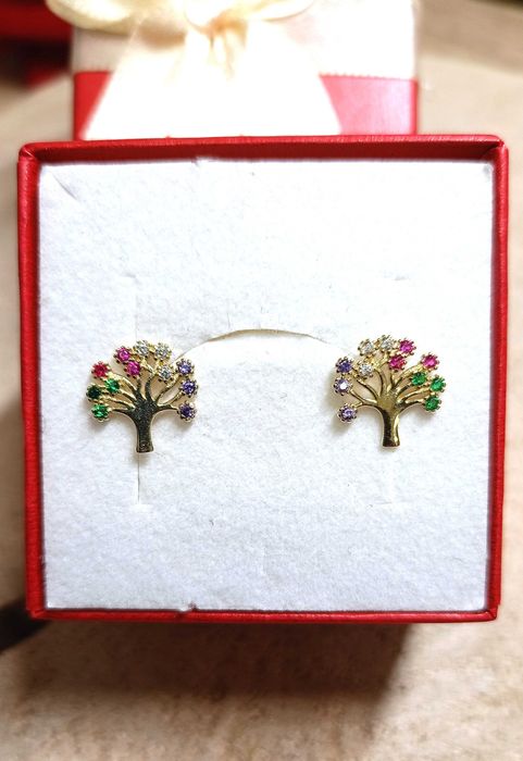 Złote kolczyki p.585/1,30g  kolorowe drzewko szczęścia