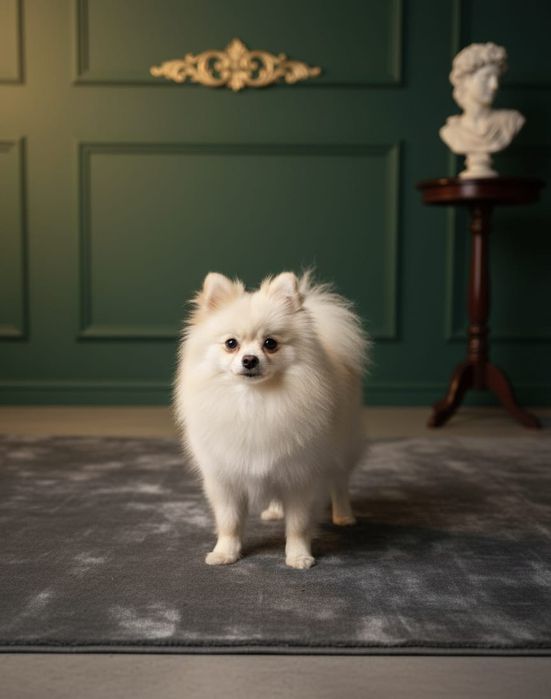 Szpic miniaturowy pomeranian biały pies