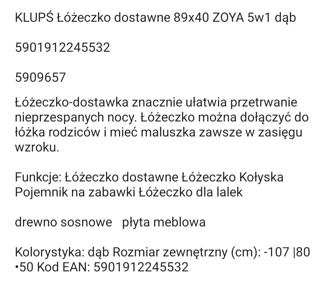 Kołyska, łóżeczko dostawne KLUPŚ.