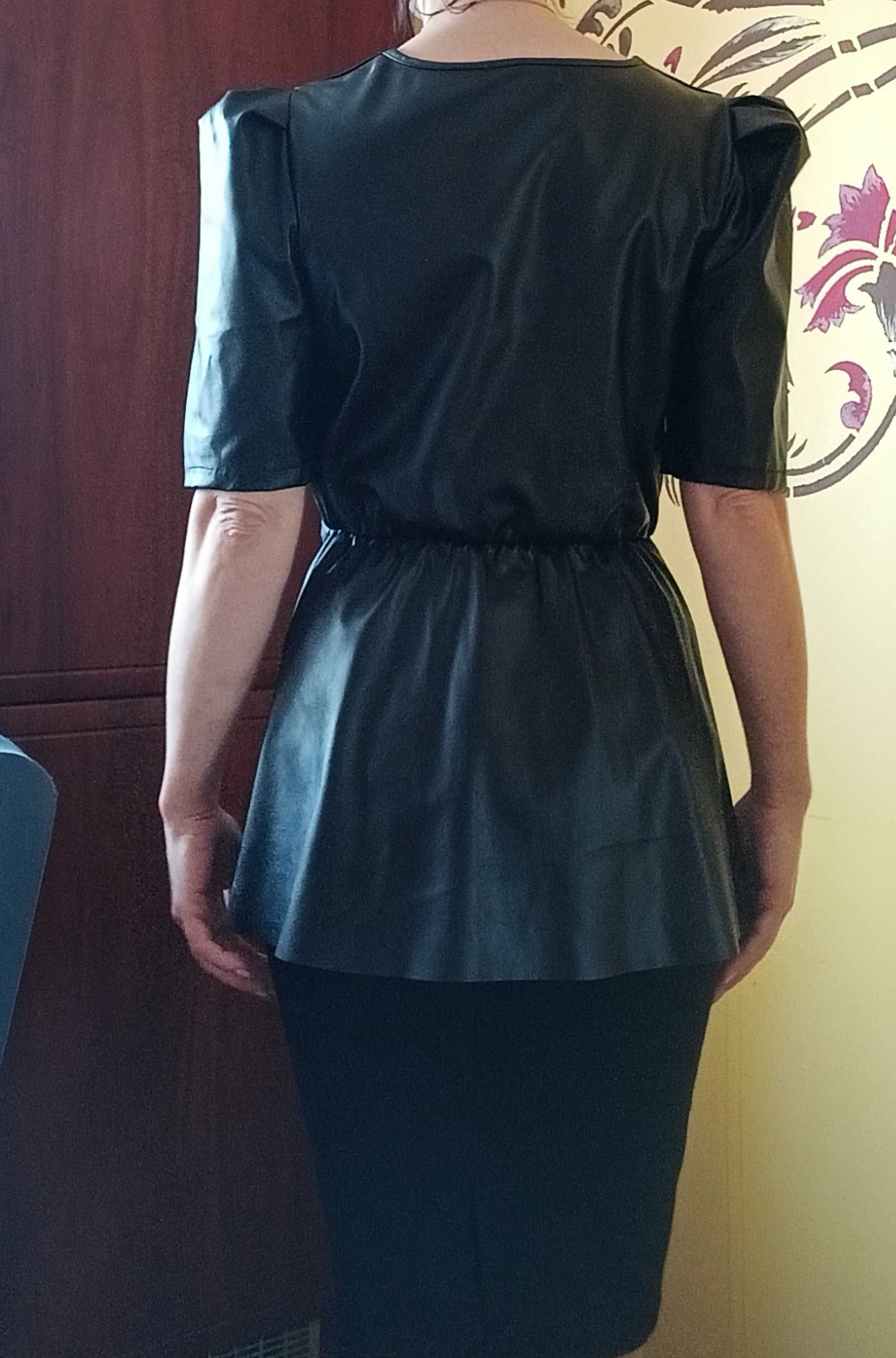 Bluza skórzana z bufkami czarna M
