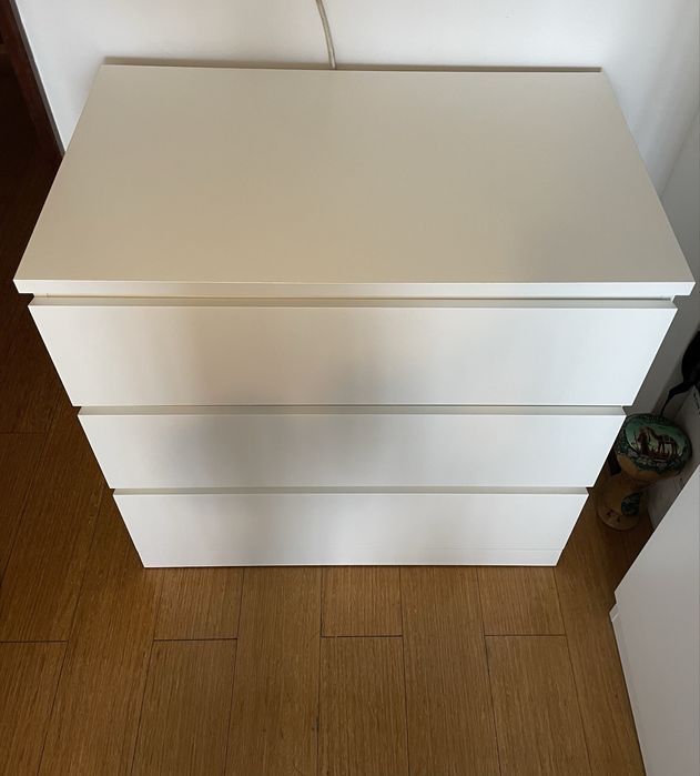 Cómoda com 3 gavetas, branco, 80x78 cm