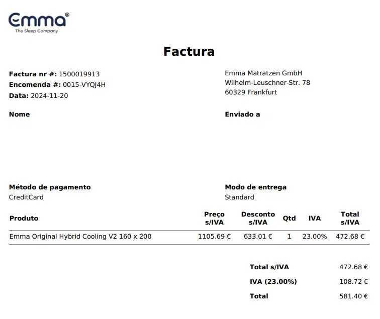 Colchão Emma Hybrid Cooling V2 160 x 200