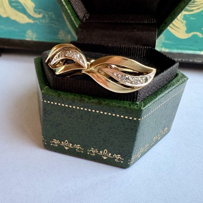 Retro kolczyki złoto 14 k diamenty 0.06 ct 4.39 g certyfikat