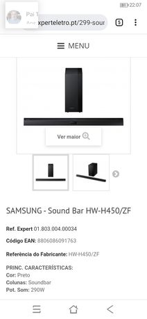 2 Sistemas de som Samsung Sound Bar HW-H450/ZF