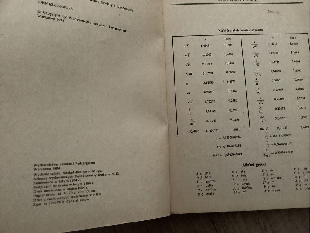 Tablice matematyczne fizyczne chemiczne i astronomiczne