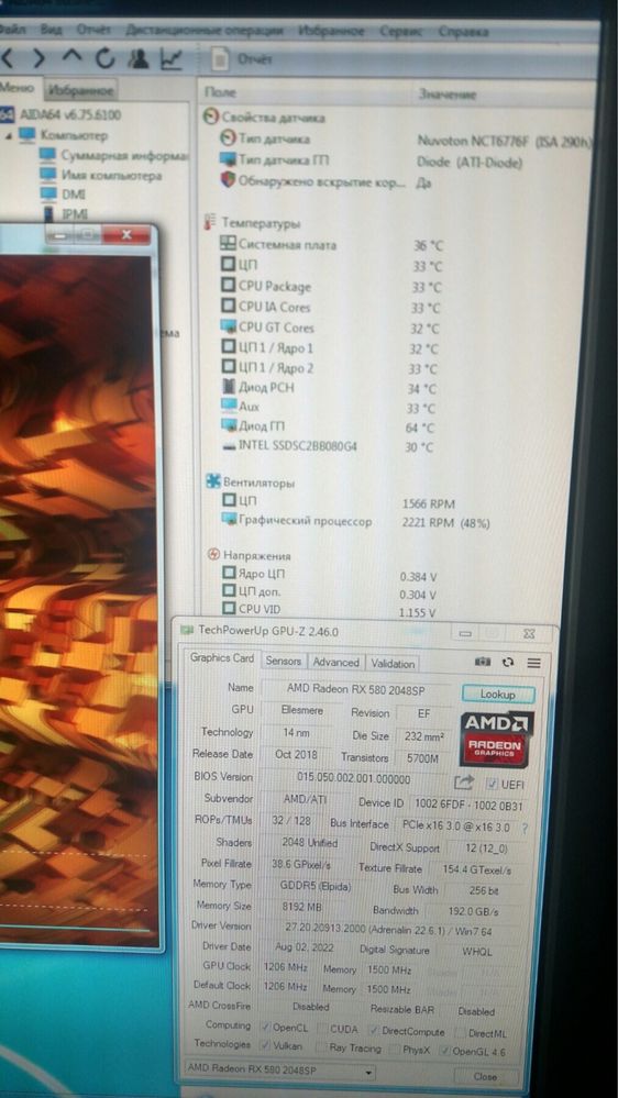 Видеокарта AMD RX 480 8GB  состояние хорошее