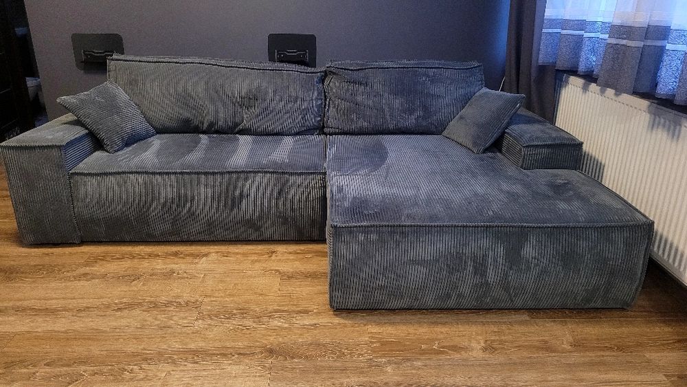 Narożnik sofa sztruks w bdb stanie mało używany do salonu szary
