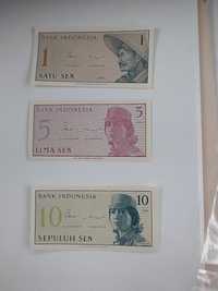 zestaw  banknotów 1 , 5 i 10 sen , 3 szt. , państwo Indonezja  , stan