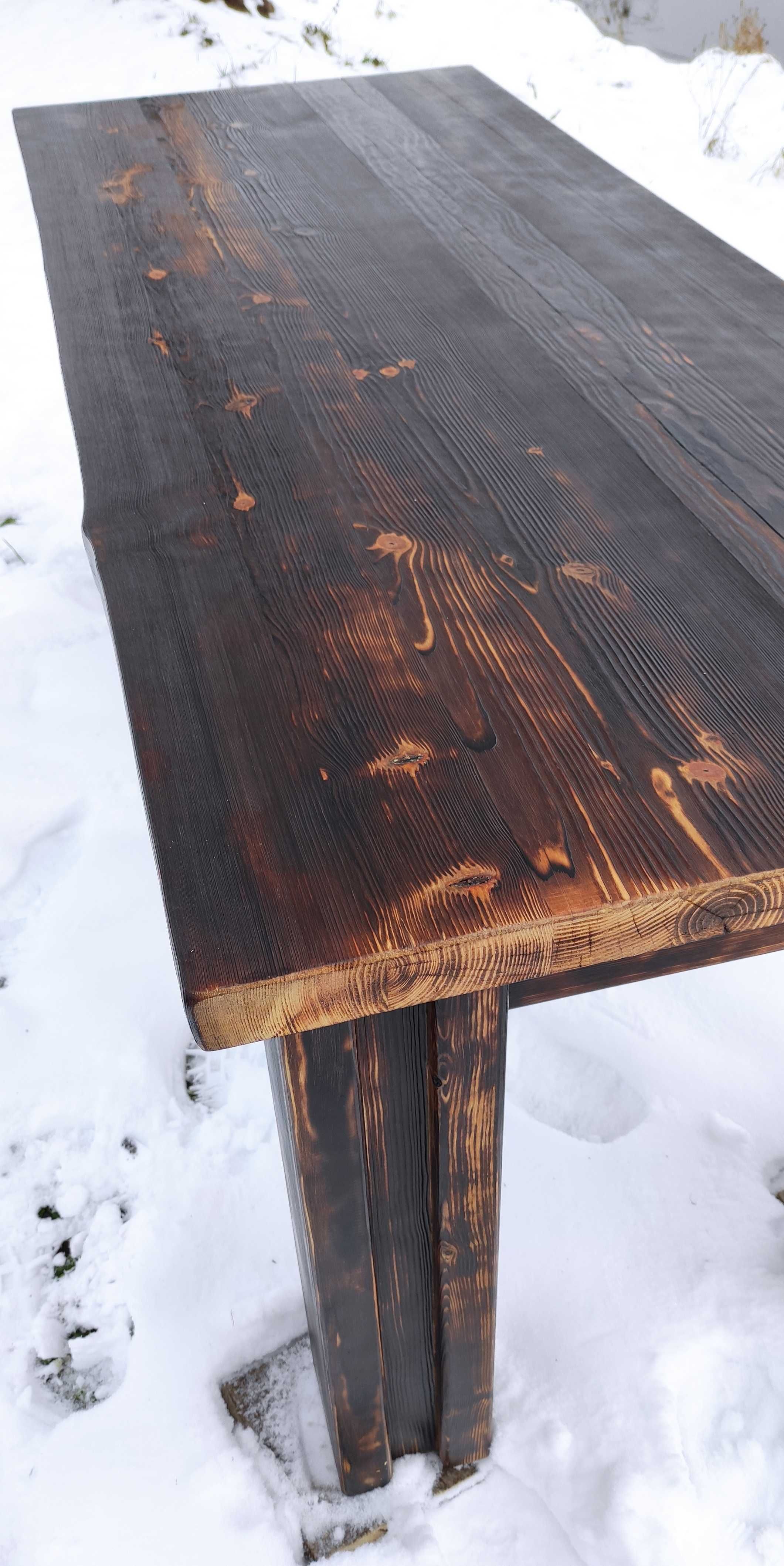 Potężny rustykalny stół z litego drewna 205x85, loft