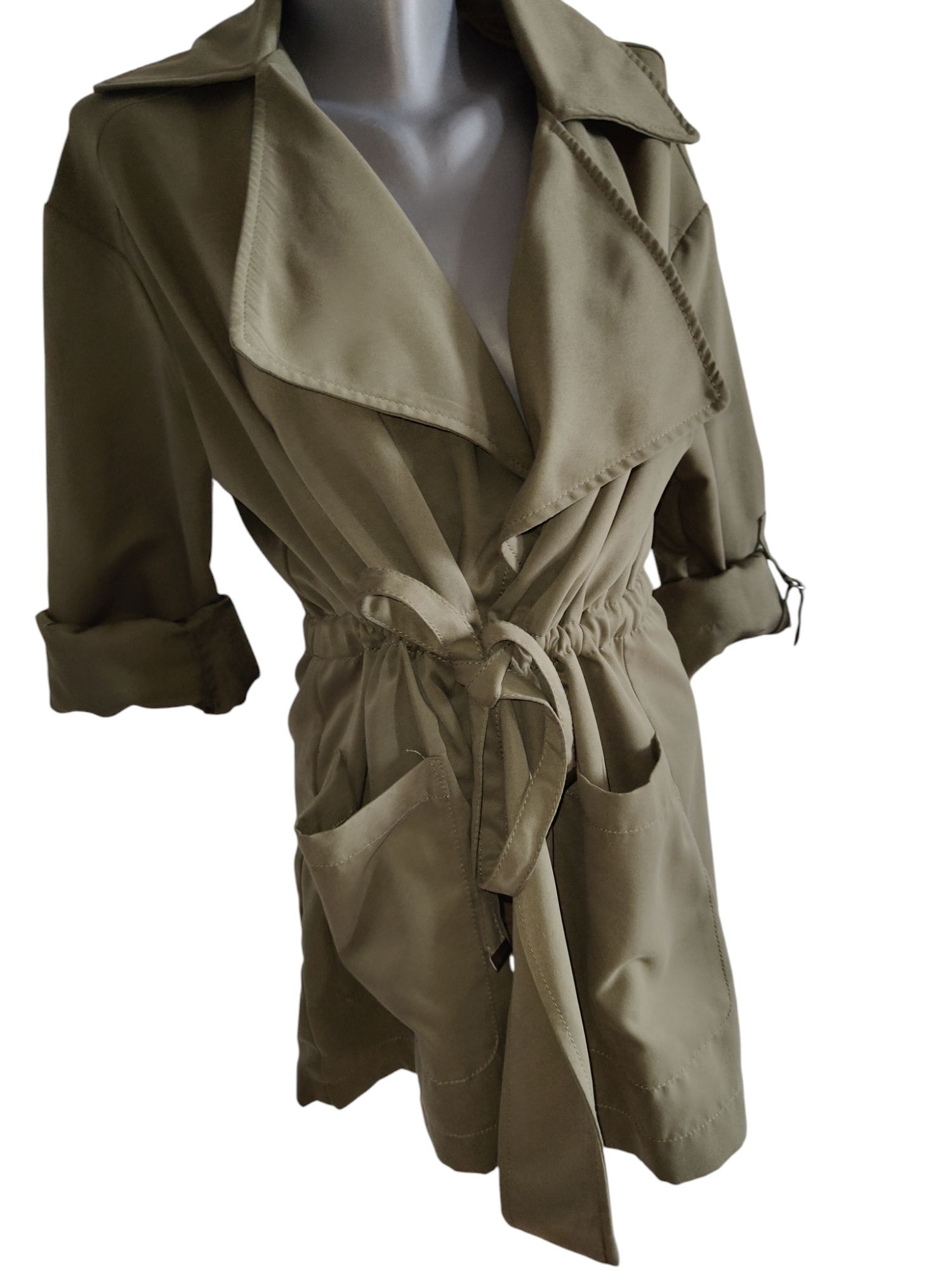 Markowy trencz kurtka parka wiosna lato rS Stradivarius khaki oliwkowa