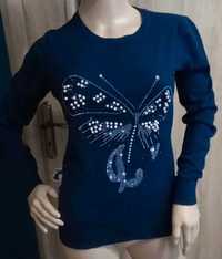 Granatowy sweter motyl S M