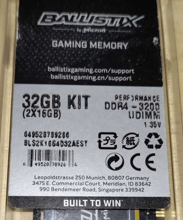 Crucial Ballistix 32gb 2x16Gb DDR4 3200 Gaming Memory RAM новая память