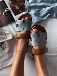 Hermes Chypre Apricot Sandals Jeans Brown