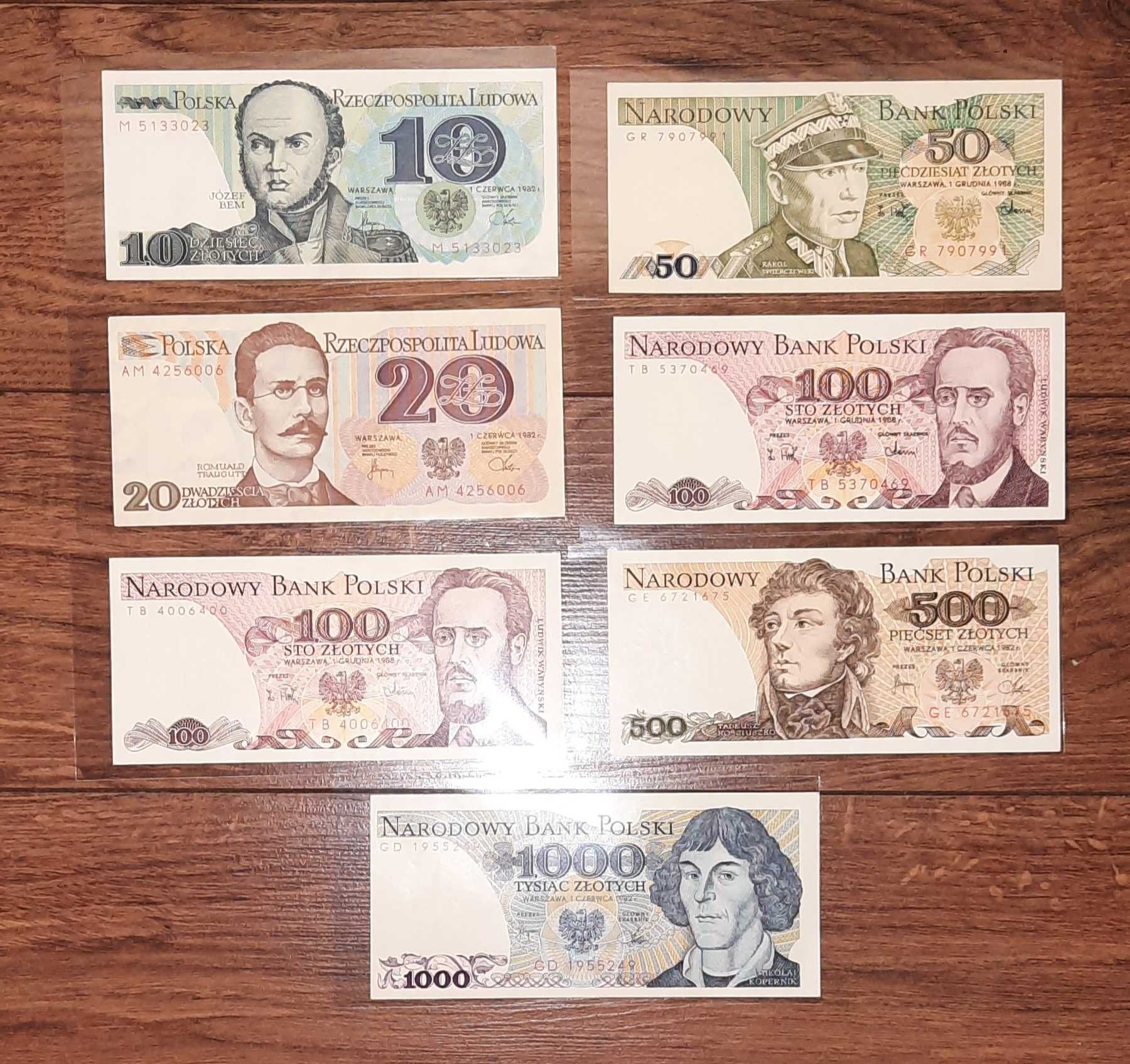 Banknoty 10zł do 1000zł zobacz 7 sztuk stan dobry