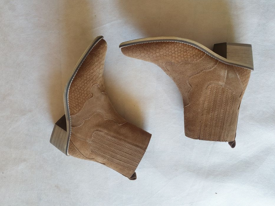 Nowe botki kowbojki 37 skórzane zamszowe PS POELMAN skóra naturalna