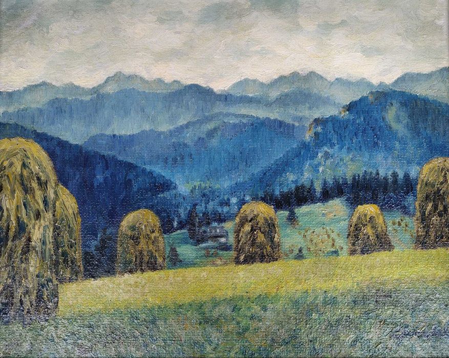 Sianokosy w górach, Czesław Jarząbek, malarz krakowski, 2. poł. XX w.
