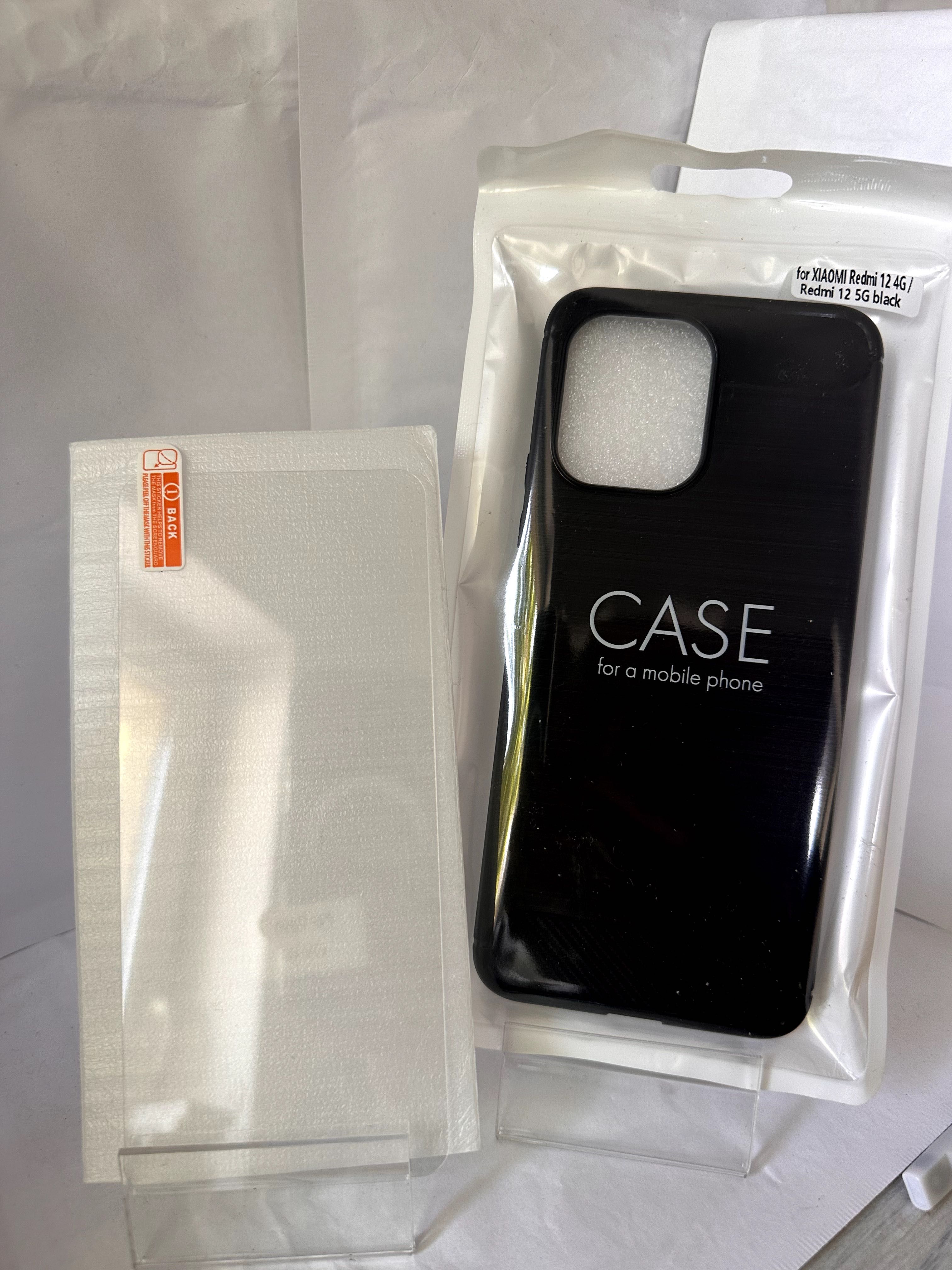 etui czarne Xiaomi Redmi 12 + szkło hartowane 9H