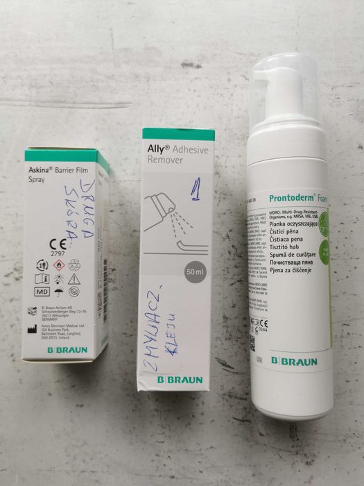 Braun stomia Prontoderm, Ally, Askina NOWE pianka spray zmywacz