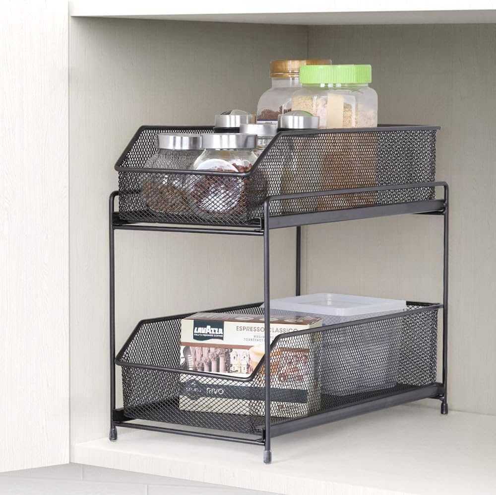 Czarny organizer kuchenny z 2 szufladami, do kuchni lub łazienki
