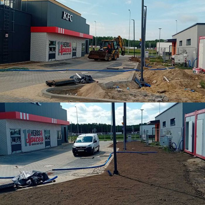 Wykopy Rozbiórki Wyburzenia Koparko ładowarka Koparka Piasek Wywrotka