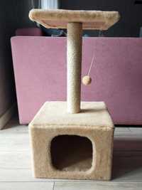 Будиночок-кігтеточка для кота зі стовпчиком-дряпалкою та м'ячиком