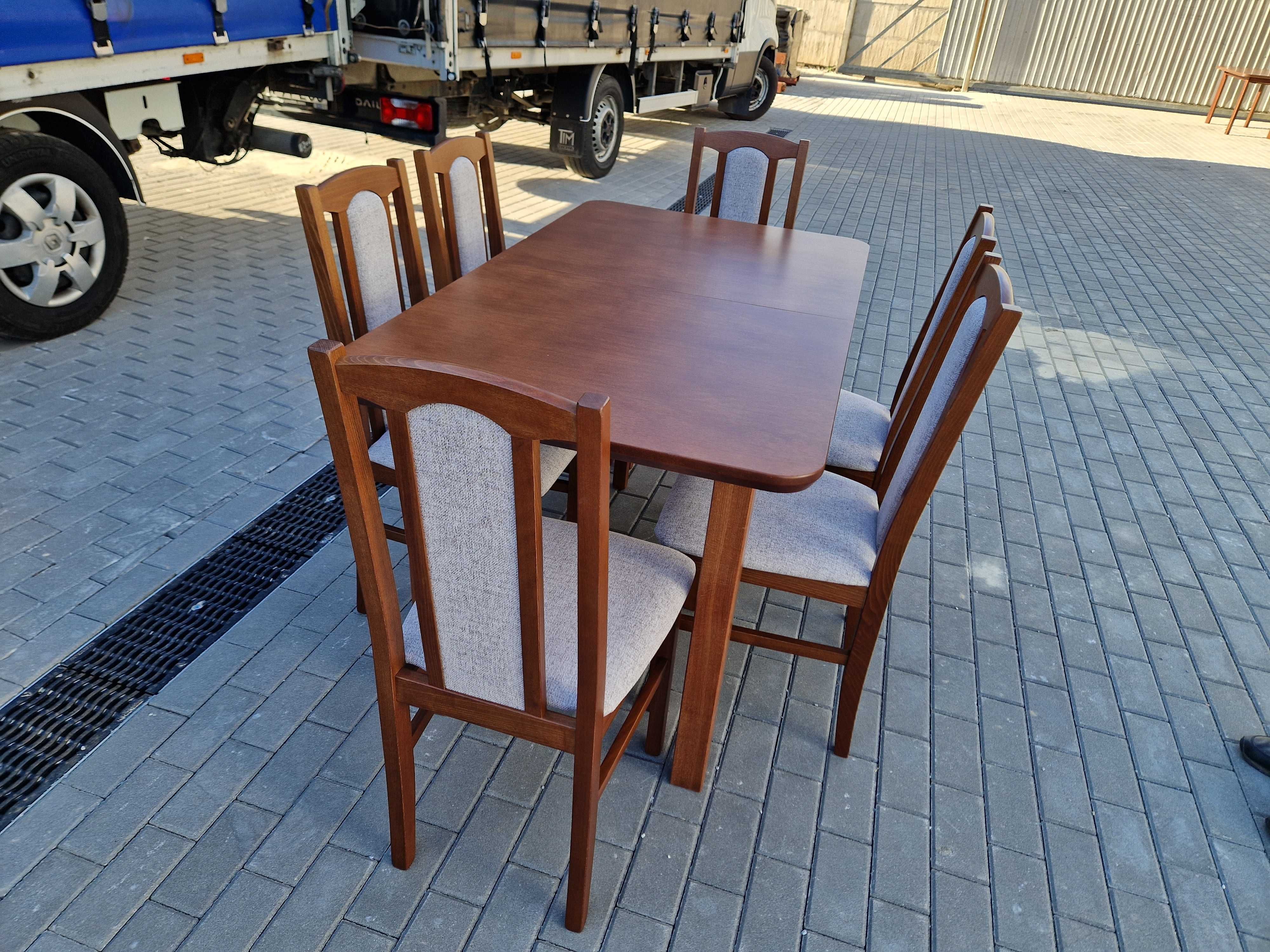 Nowe: STÓŁ 80x140/180 + 6 KRZESEŁ , kasztan + kawa z  mlekiem FORNIR